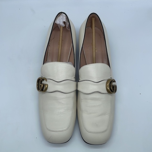 Gucci Mystic white leather Malaga Kid GG Marmont Loafers 41 - Picture 3 of 11